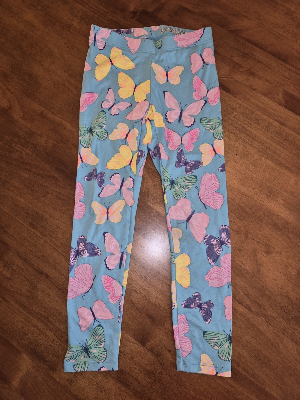 Girls Blue Leggings with Multicolor Butterfly Print Sz 4-5